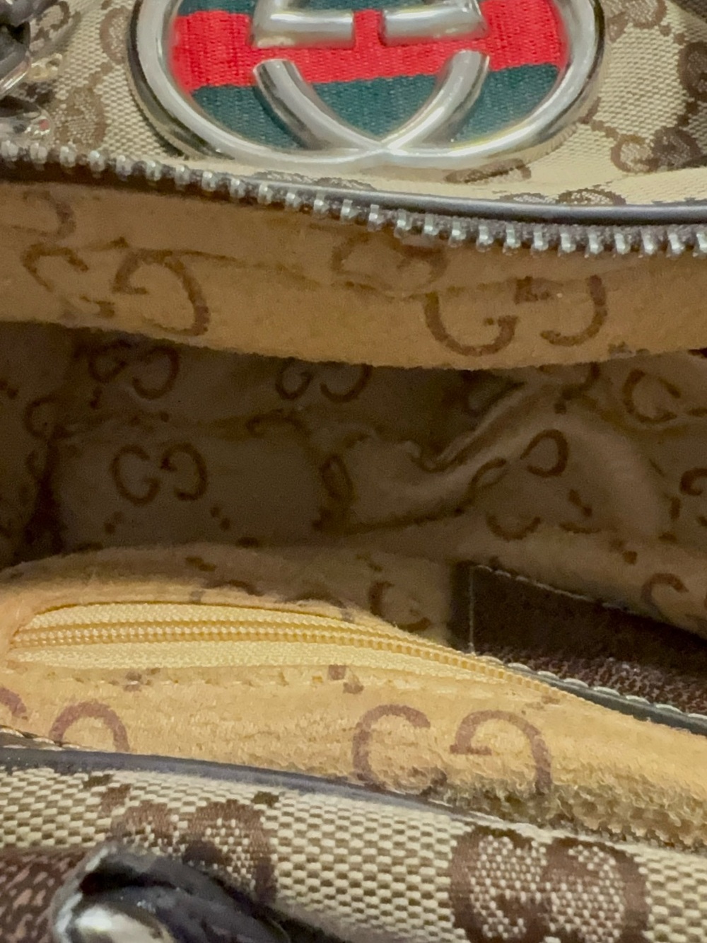 Brown GG Canvas Studded Satchel with Red & Green Web - Picture 10 of 12